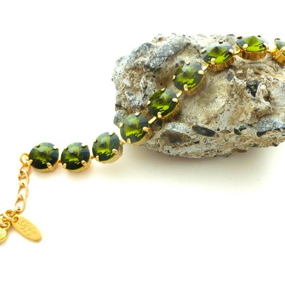 Swarovski Crystal Olivine Green Rivoli Tennis Bracelet, Assorted Finishes - Picture 7 of 8